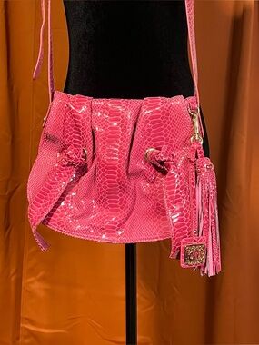 Chi by Carlos Falchi hot pink snake skin shoulder bag